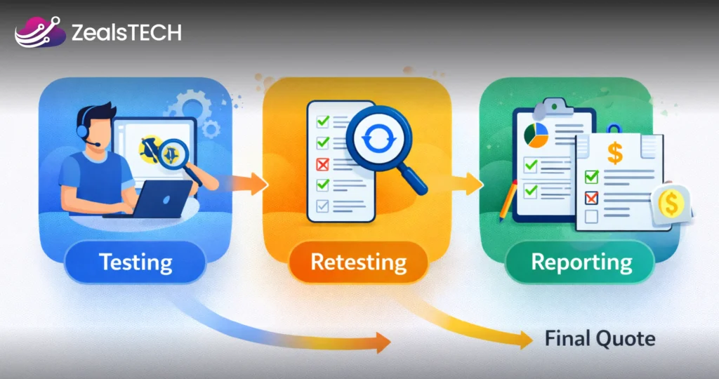 Manual testing, retesting, and reporting can change the final quote